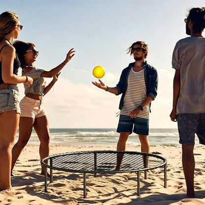 Roundnet Game Set Beach Ball Games with 3 Balls Carrying Bag PE Net Outdoor Indoor Playing Roundnet Game for Beach Lawn Backyard Park Outdoor Games for Adults and Family (Air Pump not Included)