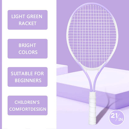 Children's Tennis Racket for 2 Players, Suitable for Beginners, pre Worn 27 inch Lightweight Children's Racket, Suitable for Boys and Girls, Equipped with Tennis