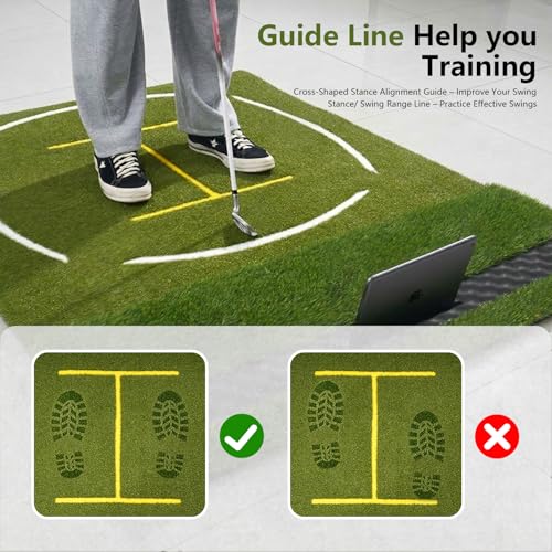 Upgraded Golf Hitting Mat, Dual Turf Golf Practice Mat with Alignment Guide Lines,Ball Tray, Non Slip Rubber Base & EVA Cushion - size: 6x4ft 1.02"