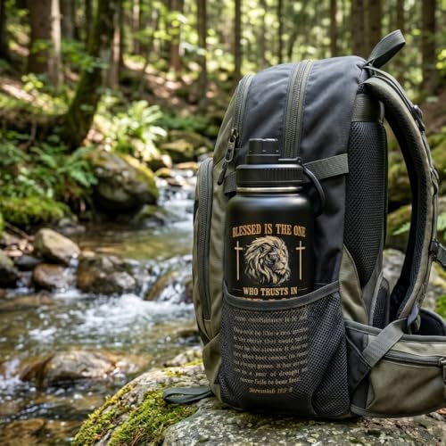 Christian Gifts for Men Insulated Stainless Steel Water Bottle 32 oz, Lion Faith Design Tumbler With Lid, Gift for Dad Husband Birthday Fathers Day, Mens Christian Gifts - color: Christian