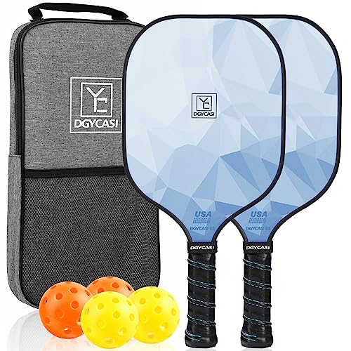 YC DGYCASI Pickleball Paddles Set of 2, 2026 USAPA Approved Pickleball Set, Fiberglass Lightweight Pickle Ball Rackets 2 Pack, 2 Outdoor Pickleball, 2 Indoor Pickleball Balls, 1 Pickleball Bag - color: Blue