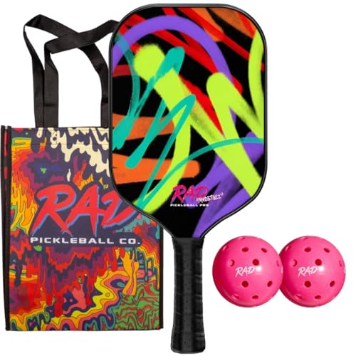 RAD Pro Pickleball Paddle Set – USAPA Approved – T700 Carbon Fiber Surface & 16mm Full-Cell Polypropylene Honeycomb Core for Power & Control – Includes Outdoor Pickleballs & Tote Bag - color: Madsteez Graffiti Pro