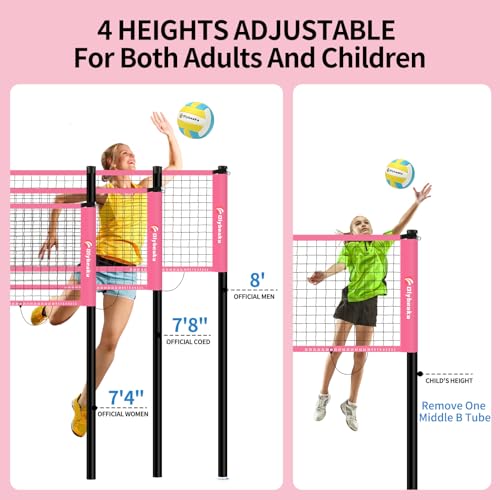 20FT Outdoor Volleyball Net Set System for Backyard Beach with Anti-Sagging Net, Iron Adjustable Height Poles, Soft PU Volleyball and Pump, Carry Bag - Instant Set Up & Durable