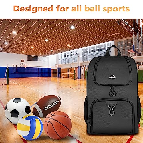 MATEIN Basketball Bag, Sturdy Soccer Bag with Ball Holder & Shoe Compartment, Large Basketball Backpack for Training Equipment, Water Resistant Sports Ball Backpack Fits Volleyball Football, Colorful - color: Black