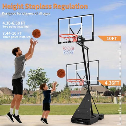PIZZELLO Basketball Hoop 44/52 Inch Portable Basketball Goal Outdoor4.36-10ft Stepless Regulation Crank Adjust Basketball Goal System for Backyard, Driveway and Indoor - size: 44 Inch Backboard