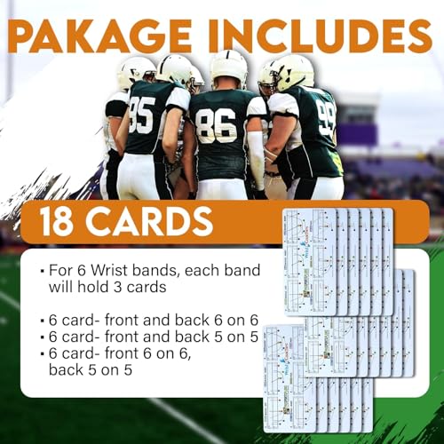 18 Durable PVC Football Play Cards, Reversible 5-on-5 & 6-on-6 Cards for Coaches & Players, Water Resistant and Customizable Play Setup, Compatible with Wristband Playbooks