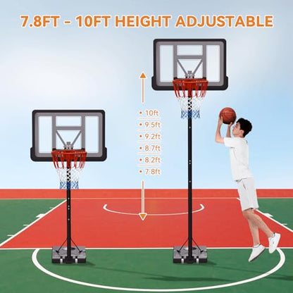 Basketball Hoop Outdoor, Height Adjustable, Portable Basketball Hoop & Goal with Fillable Base & 2 Wheels, Backboard for Backyard/Driveway/Indoor