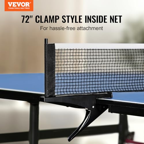 VEVOR Ping Pong Table, Professional Table Tennis Game, Indoor MDF Portable Table Tennis Table, Foldable Ping Pong Table with Quick Clamp Net and Lockable Wheel, 10 Minute Easy Assembly, 12mm Tabletops