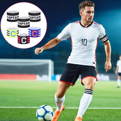 6 Pcs Captain Armbands, Black Soccer Captain Armband Adjustable Leader Armband Team Sport Armbands Football Rugby Basketball Player Band for Adult Youth Soccer Volleyball Team