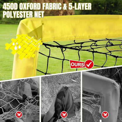Pro-Grade Kids Backyard Soccer Goal, Tear-Resistant 5-Layer Polyester Soccer Net & 10mm Poles for Maximum Durability, 4x3ft/6x4ft/7x5ft, Pop Up Portable Soccer Training Equipment Set with Size 4 Ball - size: 6 ft x 4ft, style: Yellow