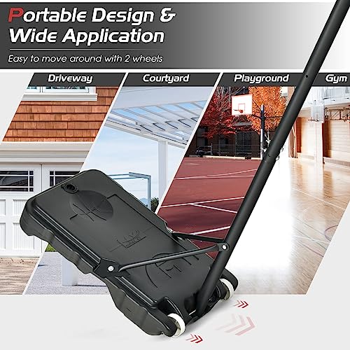 Giantex Basketball Hoop Outdoor Indoor, 4.3 FT-8.2 FT Height Adjustable Basketball Goal Court System w/Fillable Base, Backboard & 2 Wheels, Portable Basketball Hoop for Kids Backyard Driveway