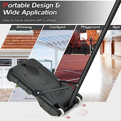 Giantex Basketball Hoop Outdoor Indoor, 4.3 FT-8.2 FT Height Adjustable Basketball Goal Court System w/Fillable Base, Backboard & 2 Wheels, Portable Basketball Hoop for Kids Backyard Driveway