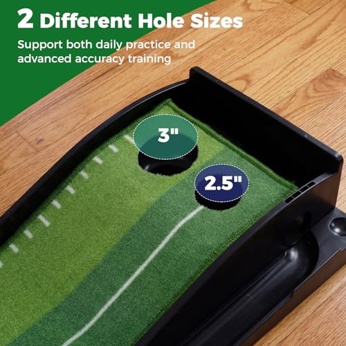 Tangkula Putting Green Indoor Golf Putting Mat with Auto Ball Return, 3 Putting Practice Balls, Alignment Markings, Non-Slip Base, Golf Training Aid for Home, Office & Outdoors