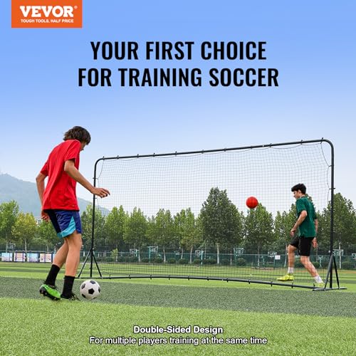 VEVOR Soccer Rebound Trainer, Iron Soccer Training Equipment, Sports Football Rebounder Wall, Double-Sided Rebounding Net, Easy Assembly, Perfect for Backyard Practicing, Solo Training, Passing - size: 12x6FT