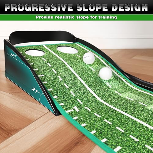 CHAMPKEY Premium Golf Putting Green Indoor with 3 Golf Putting Gates - Improves Putting Accuracy and Skill Levels Golf Putting Mat - Ideal for Indoor and Outdoor Training - style: Dual Hole - Plastic