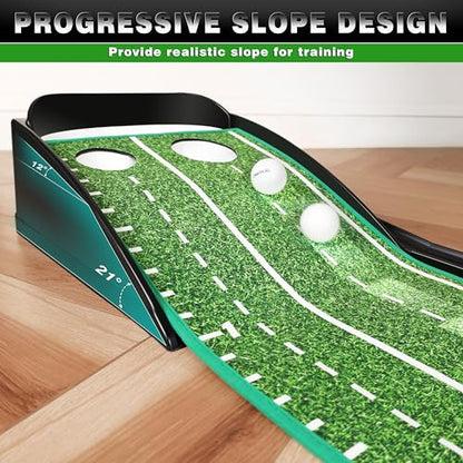 CHAMPKEY Premium Golf Putting Green Indoor with 3 Golf Putting Gates - Improves Putting Accuracy and Skill Levels Golf Putting Mat - Ideal for Indoor and Outdoor Training - style: Dual Hole - Plastic