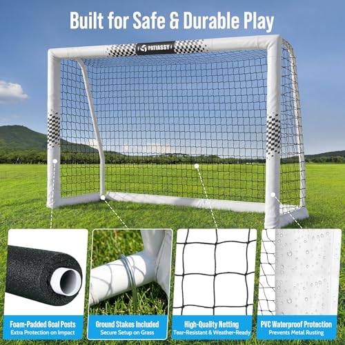 Soccer Goal for Backyard, 8x5/6x4 FT Heavy Duty Soccer Net with Safety Foam Padded Metal Post, Durable Goals with Training Set Agility Ladder & 12 Cones for Youth & Adults Practice - size: 6x4 FT
