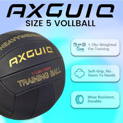 1.1LBS Weighted Heavy Volleyball Official Size 5 Setter Training Volleyballs Training Practice,Soft Leather Grip Durability Weighted Volleyball Setting Trainer - style: Black Weighted Volleyball