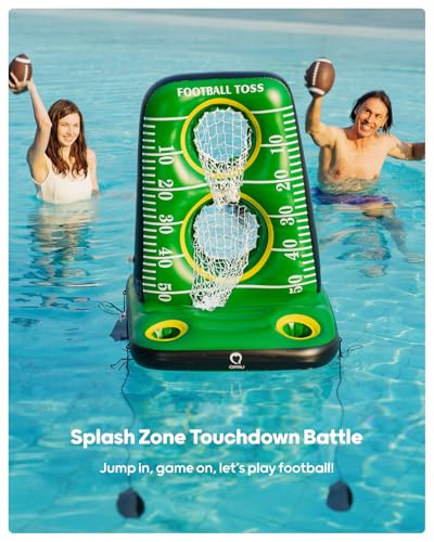 QPAU Inflatable Football Toss Game for Pool – Water Football Target with 4 Balls & 2 Pumps, Dual Net Design, Stable Base, Summer Pool Game for Kids & Adults