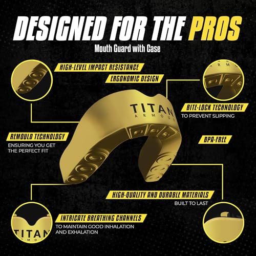 Titan Armour® Mouth Guard Boxing | Premium Dual-Layer | Case Included | Adult & Youth Custom-Fit Mouthpiece | Boil & Bite Mouthguard for Men: Football, MMA, Hockey, Lacrosse, BJJ, Basketball - color: Solid Gold, size: Adult Age 11+