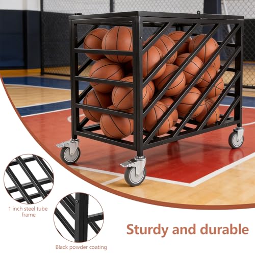 Ball Storage Locker with Wheels Rolling Exercise Ball Holder with Lockable Lid for Gyms Schools Clubs Indoor and Outdoor