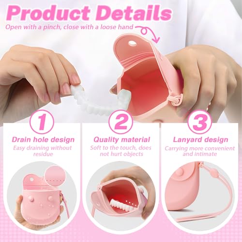 LELE LIFE 2Pcs Silicone Retainer Case with Vent Holes, Unbreakable Retainer Holder with Hand Strap Slim Retainer Container Box for Travel Partial Denture Night Mouth Guard Aligner Case (Pink + Purple) - color: Pink + Purple