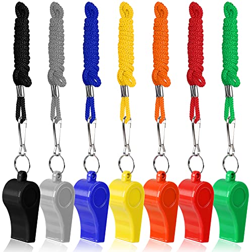 SANNIX 7 Pack Whistles, Coaches Whistles with Lanyard Sports Whistle Loud Crisp Sound Whistles for Referees Training Gyms Emergency - color: Multicolor