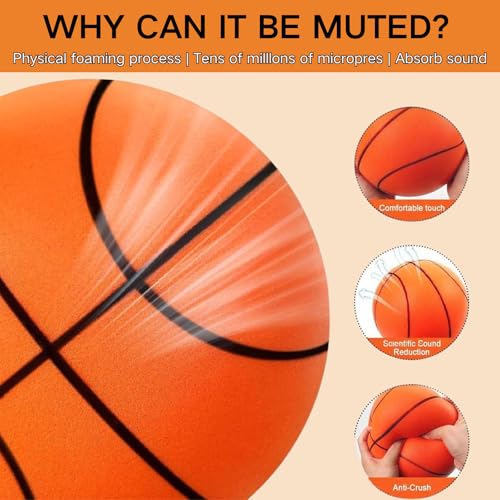 Silent Basketball Size7(29.5“),2026 Upgrade Silent Foam Basketball Indoor Training Ball, Foam Indoor Training Room Without Noise