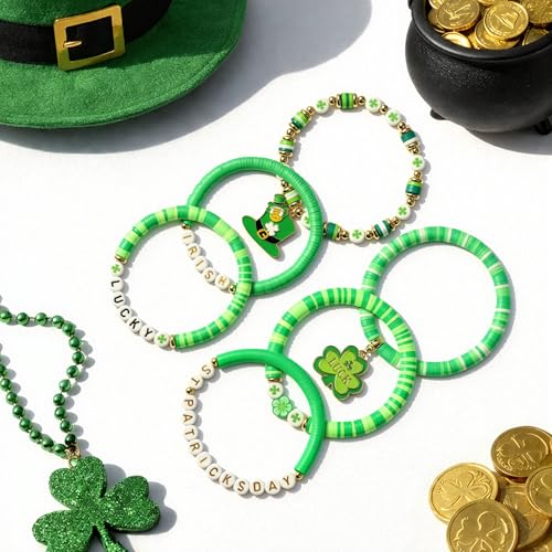 OHOME St Patricks Day Accessories - 6 Pack Shamrock Bracelets | St Patricks Day Shirt Outfit for Women Men - Funny Shamrock Decorations Decor Party Supplies for Adults - style: St patricks Day