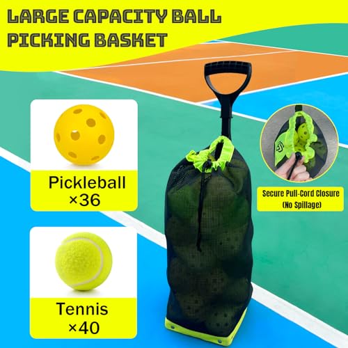 Lightweight Tennis Ball Hopper – Holds 50+ Tennis Balls or 40+ Pickleballs | Durable Steel Frame | Portable Adjustable Ball Picker for Hard Court, Clay, Grass