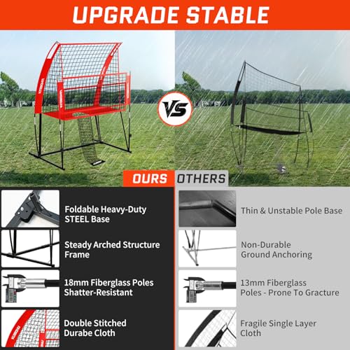 Volleyball Training Net System, Volleyball Training Equipment with Freely Height-Adjustable for Backyard, Volleyball Practice Net for Serving Setting Spiking, Includes Ball Kit and Carry Bag - color: Red