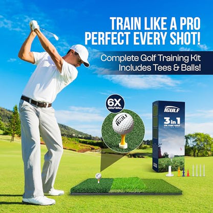 Premium Golf Hitting Mat for Indoor & Outdoor Practice – Professional Turf Golf Mat for Driving Range, Backyard & Home Use – Portable Golf Practice Mat with Realistic Grass Surface and Accessories