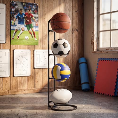Thenshop Ball Storage Rack Cube Ball Storage Holder Vertical Balls Rack Basketball Stand Carbon Steel Sport Equipment Organizer for Basketball Football Volleyball