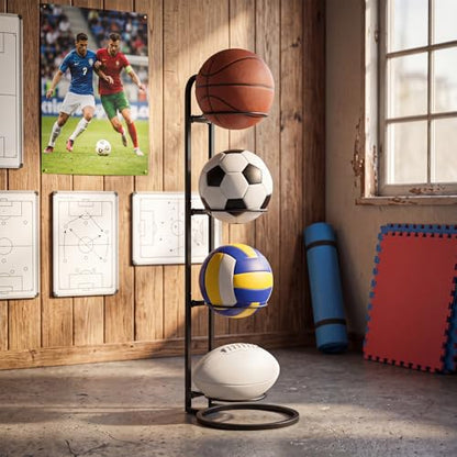 Thenshop Ball Storage Rack Cube Ball Storage Holder Vertical Balls Rack Basketball Stand Carbon Steel Sport Equipment Organizer for Basketball Football Volleyball