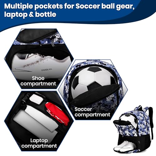 Hsmihair Youth Soccer Bag-Soccer Backpack&Backpack for Football Basketball,with Ball Compartment Separate Cleat Package - color: BlueCamo