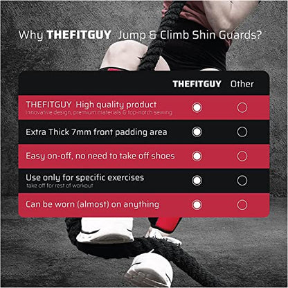 THEFITGUY Rope Climbing Shin Guards | 7mm Padded Front Protection | Absorbs Rope Burns & Box Jump Impact | Quick On & Off | for Rope Climbs, Box Jumps, Cross-Training & Functional Training