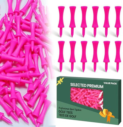 Amy Sport Golf Tees Step Down Plastic Unbreakable 50 Pack Reusable Bulk Professional Height Control Castle Tee for Practice - color: 50 Pack 2 1/4" in Pink