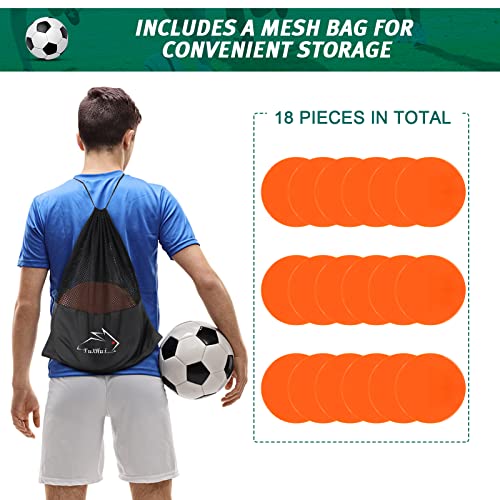 Poly Spots 4" or 9" Flat Cones Spot Markers for Gym/PE Training, Dance, 12/18/24 Pcs Non-Slip Rubber Floor Dots Flat Disc Markers for Soccer Basketball Sports Agility Drills, Classroom Activities - style: Orange 18 Pcs 9inch