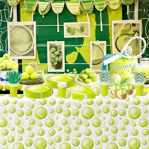 Tennis Party Tablecloth Decorations for Birthday Baby Shower - Disposable Sports Ball Tennis Birthday Party Supplies Table Cover - 3 Pack (54in x 108in)