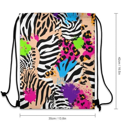 Theft Proof Cinch Sack Drawstring Backpack Water Resistant for Camping Travel Sports Gear Men Women, Rainbow Animal Zebra Tiger Cheetah Leopard Print Splatter Bags - color: Picture (1007)