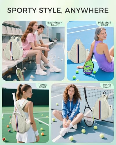 Tennis Bag, Water Resistant Tennis Backpack for Women Men, Quilted Crossbody Sling Design for Tennis, Pickleball, Badminton Rackets