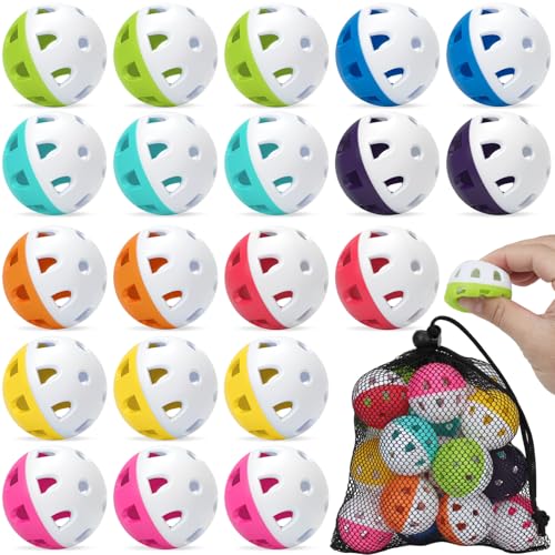 Coopay 20/40/80 Pack Mini Plastic Practice Baseballs, 1.65inch Small Soft Training Balls with Drawstring Bag for Baseball Hitting, Pitching & Batting Training, Indoor & Outdoor - color: Half Color Mix, style: 20 Pack