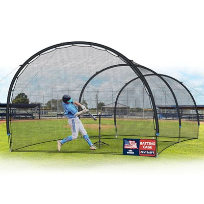 SHANTRA Batting Cage with Frame and Net, 13/22/30FT Baseball Batting Cage for Backyard, Baseball & Softball Hitting Cage Netting for Outdoor Hitting & Pitching Practice, Softball Baseball Cage - style: 22×13×9ft,Enclosed Door