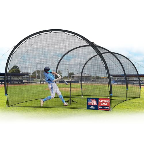 SHANTRA Batting Cage with Frame and Net, 13/22/30FT Baseball Batting Cage for Backyard, Baseball & Softball Hitting Cage Netting for Outdoor Hitting & Pitching Practice, Softball Baseball Cage - style: 22×13×9ft,Enclosed Door