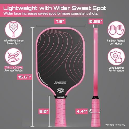 Pickleball Paddles Set, USAPA Approved Carbon Fiber Pickleball Set of 2 with Beginner Pickleball Rackets, Indoor Outdoor Pickle Balls for Adults Men Women, JT-1 - color: Pink