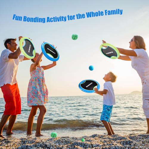 Bouncy Paddle Ball Game for Kids with EVA Foam Trampoline Paddles and Balls, Stringy Ball Toss and Catch Set for Indoor Outdoor Beach Pool Backyard Play, Flying Disc Gift for Boys & Girls