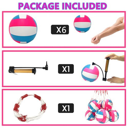 Official Size 5 Volleyball Balls, Waterproof Soft Bulk Recreational Volley Balls with Pump and Net Bag for Beach Pool Sand Training for Beginner