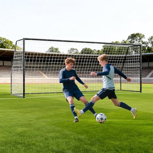 NAIZEA Soccer Goals - 24x8/21x7/18x7/12x6/16x7/10x6/8x6/6x4FT Soccer Goals for Backyard Training- Portable Metal Soccer Net for Youth & Adults - Heavy Duty Steel for Indoor Outdoor Games & Practice - size: 18ft x 7ft, style: Trainer-Black/Steel