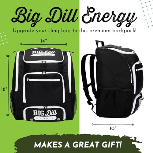 Big Dill Pickleball Backpack | Large Pickleball Bag with Shoe Compartment for 8+ Paddles & Accessories, Insulated Pocket - color: Black