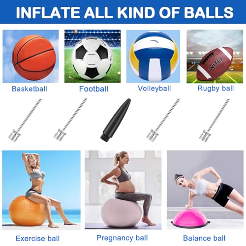 Ball Pump with Needle Storage(Never Lose Pin) Basketball Pump with 5 Needles and Extendable Cable, Soccer Football Pumps, Volleyball Pump Rugby Ball Inflator - Great for All Balls - color: Black